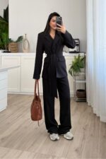Dora Beli Bağlamalı Ceket Pantolon Takım Siyah
