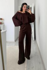 Pis Dikiş Modal Kumaş Takım Kahverengi