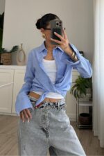 Gant Beyaz Çizgili Mavi Gömlek