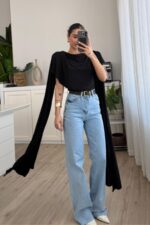 Vatkalı Kolları Pelerinli Bluz Siyah