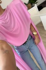 Vatkalı Kolları Pelerinli Bluz Pembe - Görsel 3