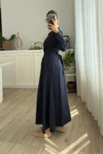 Denis Kuşaklı Gömlek Elbise Lacivert - Görsel 4