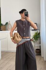 Nora Düğmeli Yelek Kahverengi