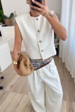 Nora Düğmeli Yelek Krem - Görsel 2