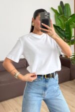 Bisiklet Yaka Tişört Beyaz