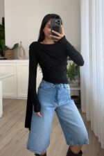 Transparan Şallı Bluz Siyah