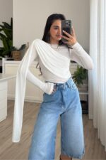 Transparan Şallı Bluz Beyaz