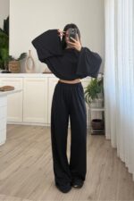 Geniş Kol Bluz Pantolon Takım Siyah
