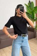 Bisiklet Yaka Tişört Siyah