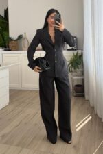 Melo Beli Bağlamalı Ceket Pantolon Takım Siyah