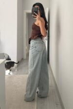 Paçası Yırtık Wide Leg Duman Jean - Görsel 4