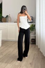 Bou Pileli Palazzo Pantolon Siyah