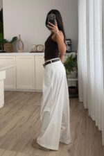 Anthe Geniş Pileli Pantolon Beyaz - Görsel 3