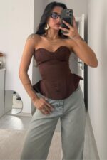 Mocha Balenli Korse Bluz