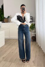 Duble Paça Wide Leg Dark Mavi Jean