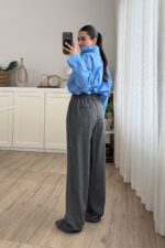 Tina Pileli Palazzo Pantolon Antrasit - Görsel 4