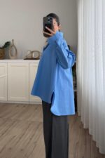 Hank Oversize Gömlek Mavi - Görsel 4