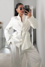 Lind Keten Beli Bağlamalı Ceket Ekru