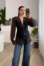 Dantel Korseli Ceket Kahverengi