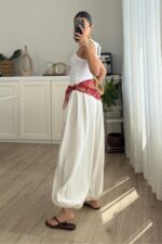 Şal Detaylı Şalvar Pantolon Ekru - Görsel 4