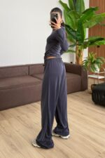 Relax Düşük Omuz Bluz Pantolon Takım Lacivert - Görsel 4