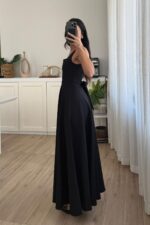 Evsa Kuşaklı Askılı Elbise Siyah - Görsel 3