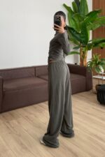 Relax Düşük Omuz Bluz Pantolon Takım Haki - Görsel 4