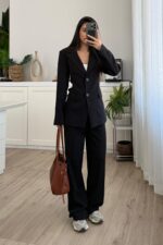 Dora Beli Bağlamalı Ceket Pantolon Takım Siyah - Görsel 3