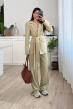 Dora Beli Bağlamalı Ceket Pantolon Takım Çağla