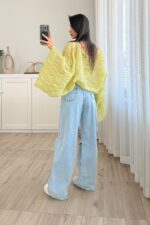 Geniş Paça Dizleri Yırtık Açık Mavi Jean - Görsel 4