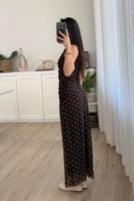 İçi Astarlı Puantiyeli Tül Elbise Kahverengi - Görsel 5