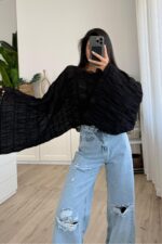 Büzgülü Transparan Bluz Siyah