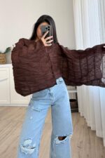 Büzgülü Transparan Bluz Kahverengi - Görsel 2