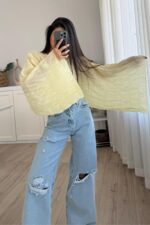 Büzgülü Transparan Bluz Sarı - Görsel 2