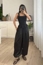 Mn Saten Şalvar Pantolon Siyah