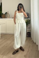 Mn Saten Şalvar Pantolon Beyaz