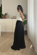 Geniş Paça Saten Pantolon Siyah - Görsel 4