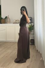 Geniş Paça Saten Pantolon Kahverengi - Görsel 3