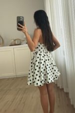 Puantiyeli Mini Balon Elbise Beyaz - Görsel 5