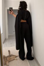 Kolları Pelerinli Crop Pantolon Takım Siyah - Görsel 5