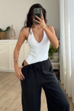 Sırtı Çapraz Askılı Bodysuit Beyaz