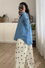 Denim Figürlü Gömlek Mavi - Görsel 4