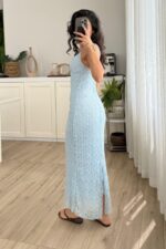 Dantelli İçi Astarlı Elbise Mavi - Görsel 3