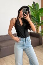 İçi Dantel Bodysuit Siyah