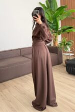 Fitil Detaylı Garnili Süprem Takım Kahverengi - Görsel 4