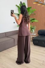 Arma Düğmeli Yelek Pantolon Takım Kahverengi - Görsel 4