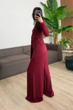 Buzzy Beli Bağlamalı Bluz Pantolon Takım Bordo - Görsel 4