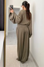 St Yarasa Kollu Beli Drapeli Pantolon Takım Haki - Görsel 4