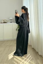 St Yarasa Kollu Beli Drapeli Pantolon Takım Siyah - Görsel 4