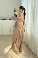 St Yarasa Kollu Beli Drapeli Pantolon Takım Toprak - Görsel 4